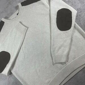 Chaps‎ Suede Crew Rustic Ivory sweater cotton size XXL shoulder elbow patches